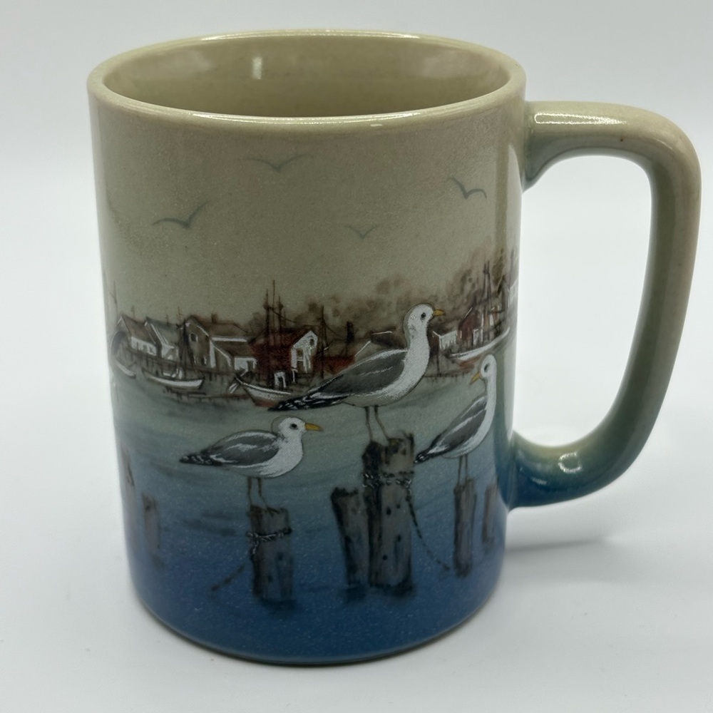 VTG Otagiri Japan Seagull Coastal Nautical Ceramic Mug Blue and Beige 8 ozs